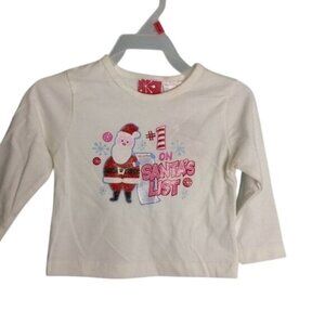 Baby Holiday Tee Shirt 12M #1 On Santa's List Long Sleeve Cotton White Red NEW